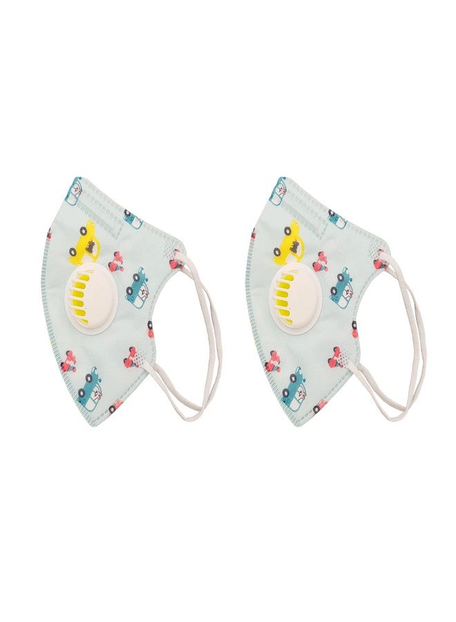 VRITRAZ PM 2.5 Kids Child Children Anti-Pollution Activated Carbon Face Mask with Breathing Valve (Blue, Pack of 2) - Image 1